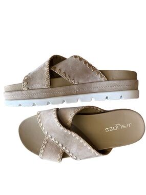 J/SLIDES Sand Suede Crisscross Platform Slide Sandals